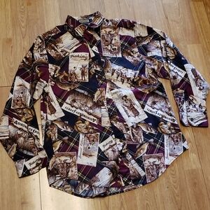 Vintage fishing novelty print button front shirt S